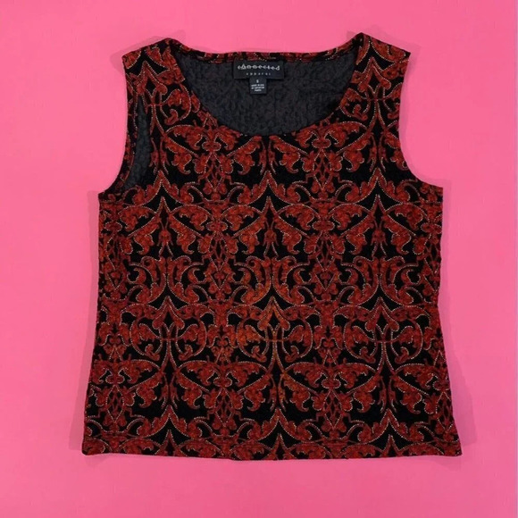 Connected Apparel 90s Black Red Shiny Gold Metallic Tank Top Small Pullover Y2K - Picture 9 of 10